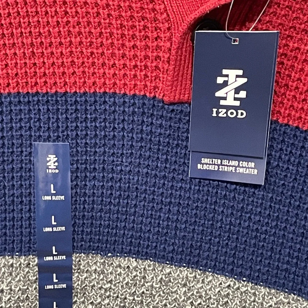 IZOD Men's Sweater‎ Size L Long Sleeve Shelter Island Color Blocked Stripe